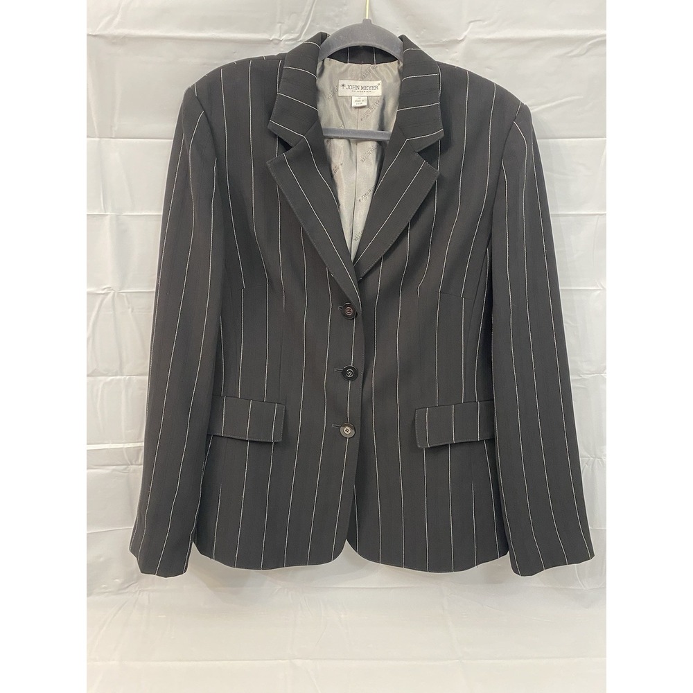 John Meyer Of Norwich Pinstriped Blazer‎ Womens 18 Black White